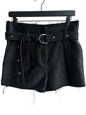 IRO Chopan Black Metallic Tweed Distressed Belted Shorts FR 34 / US 2 / XS
